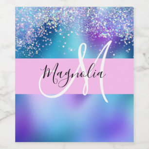 Étiquette Pour Bouteilles De Vin Glam Holographique Sirène Paillettes Étincelle Mon