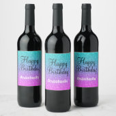 Étiquette Pour Bouteilles De Vin Glam Joyeux Anniversaire Ombre rose bleu violet Pa (Bouteilles)