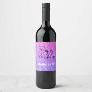 Étiquette Pour Bouteilles De Vin Glam Joyeux Anniversaire Ombre Violet Parties scin