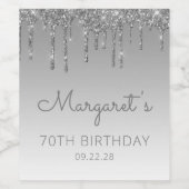 Étiquette Pour Bouteilles De Vin Glam Silver Parties scintillant Drip 70th Birthday (Étiquettes simples)