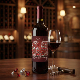 Étiquette Pour Bouteilles De Vin Glamour Élégant Rubis Rouge Diamants 65e Anniversa