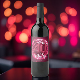 Étiquette Pour Bouteilles De Vin Glamour rose chaud Neon brillant 40e anniversaire