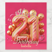 Étiquette Pour Bouteilles De Vin Glamour rose et or rayé 21e anniversaire (Étiquettes simples)