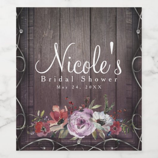 Étiquette Pour Bouteilles De Vin Glamour rustique Grange Bois Flourdissant & Vin Fl (Étiquettes simples)