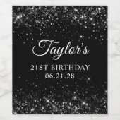 Étiquette Pour Bouteilles De Vin Glittery Black 21e anniversaire (Étiquettes simples)