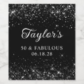 Étiquette Pour Bouteilles De Vin Glittery Black 50e anniversaire (Étiquettes simples)