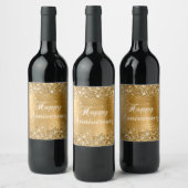 Étiquette Pour Bouteilles De Vin Glittery Gold Foil Bonne Anniversaire (Bouteilles)