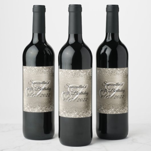 Étiquette Pour Bouteilles De Vin Glittery Platinum Foil 30e anniversaire (Bouteilles)