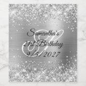 Étiquette Pour Bouteilles De Vin Glittery Silver Glam Monogramme 21e anniversaire (Étiquettes simples)