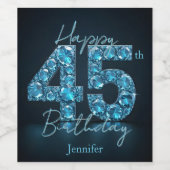 Étiquette Pour Bouteilles De Vin Glitzy Chic Sapphire Bleu et Noir 45e anniversaire (Étiquettes simples)