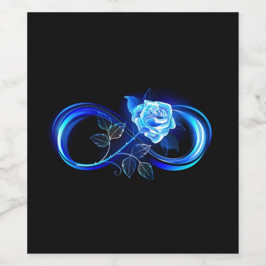 Étiquette Pour Bouteilles De Vin Glowing infinity with blue rose (Étiquettes simples)