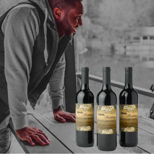Étiquette Pour Bouteilles De Vin Gold 50th Wedding Anniversary
