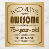 Étiquette Pour Bouteilles De Vin Gold 75th Birthday Celebration World Meilleur Fabu (Étiquettes simples)
