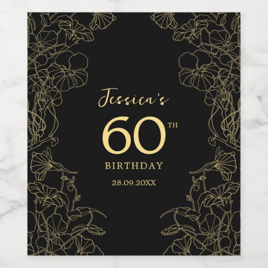Étiquette Pour Bouteilles De Vin Gold Black 60e anniversaire (Étiquettes simples)