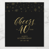 Étiquette Pour Bouteilles De Vin Gold & Black Cheers 40 ans, fête de 40e anniversai (Étiquettes simples)