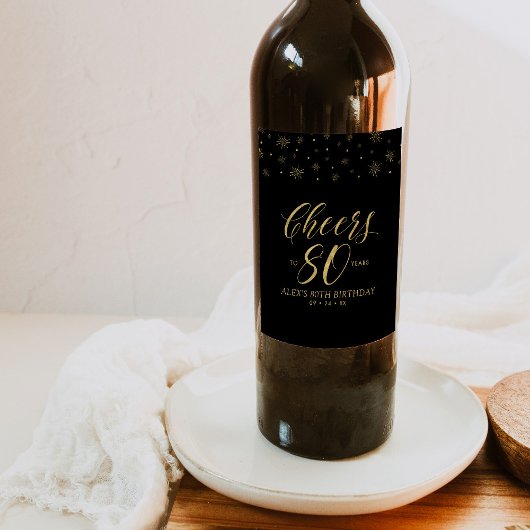 Étiquette Pour Bouteilles De Vin Gold & Black Cheers 80 ans, 80e anniversaire