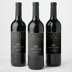 Étiquette Pour Bouteilles De Vin Gold & Black Confetti 50e anniversaire Faveur