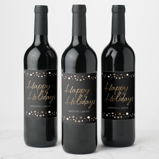 Étiquette Pour Bouteilles De Vin Gold Black Happy Holidays Nom d'entreprise Noël (Bouteilles)