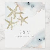 ÉTIQUETTE POUR BOUTEILLES DE VIN GOLD DUSKY BLUE BEACHING STARFISH MONOGRAM MARIAGE (Étiquettes simples)