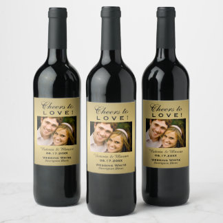 Étiquette Pour Bouteilles De Vin Gold encourage à aimer Mariage Photo Bottle Favor