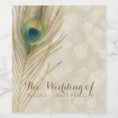 Étiquette Pour Bouteilles De Vin Gold Exotic Peacock Feather Glam Élégante Partie (Étiquettes simples)