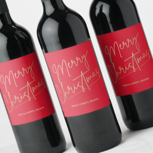 Étiquette Pour Bouteilles De Vin Gold Joyeux Noël Rouge