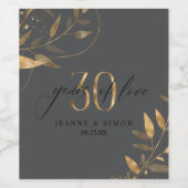 Étiquette Pour Bouteilles De Vin Gold Leaf 30th Anniversary Years of Love ID1169 (Étiquettes simples)