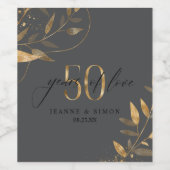 Étiquette Pour Bouteilles De Vin Gold Leaf 50th Anniversary Years of Love ID1169 (Étiquettes simples)