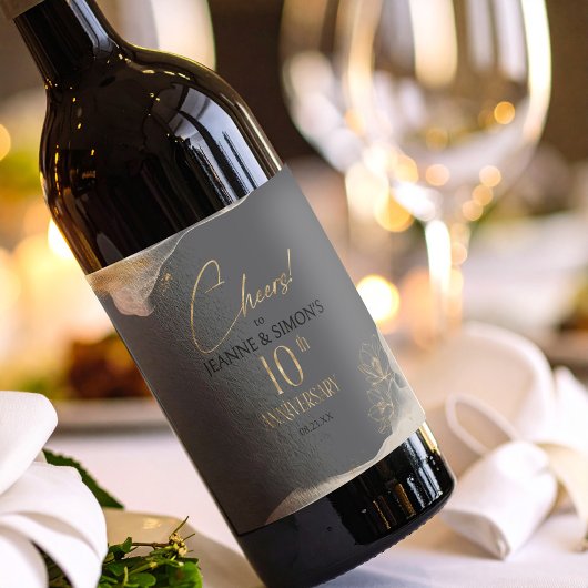 Étiquette Pour Bouteilles De Vin Gold Line Floral 10th Anniversary Cheers ID1169