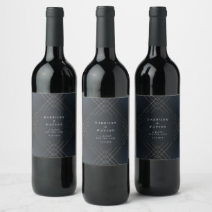 Étiquette Pour Bouteilles De Vin Gold Navy Elegance Diamond Geo Déco Mariage