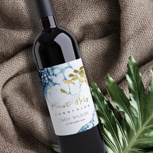 ÉTIQUETTE POUR BOUTEILLES DE VIN GOLD NAVY SOUS L'EAU POISSON PREMIER SAINT COMMUNI