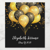 Étiquette Pour Bouteilles De Vin Gold On Black Balloons & Confetti Graduation Party (Étiquettes simples)