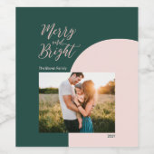 Étiquette Pour Bouteilles De Vin Gold Rose vert Joyeux et Joyeux Noël (Étiquettes simples)