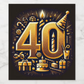 Étiquette Pour Bouteilles De Vin Golden 40th Birthday Celebration Design (Étiquettes simples)