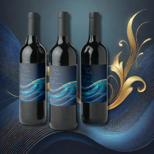 Étiquette Pour Bouteilles De Vin Golden Accentué Abstrait Ocean Waves mariage