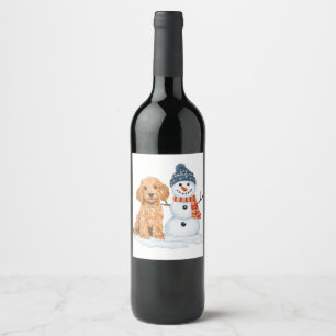 Étiquette Pour Bouteilles De Vin Goldendoodle d'hiver Chien Bonhomme de neige migno