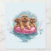 Étiquette Pour Bouteilles De Vin Goldendoodle Dogs Summer Pineappy Pool Flotte (Étiquettes simples)