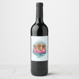 Étiquette Pour Bouteilles De Vin Goldendoodle Dogs Summer Pineappy Pool Flotte