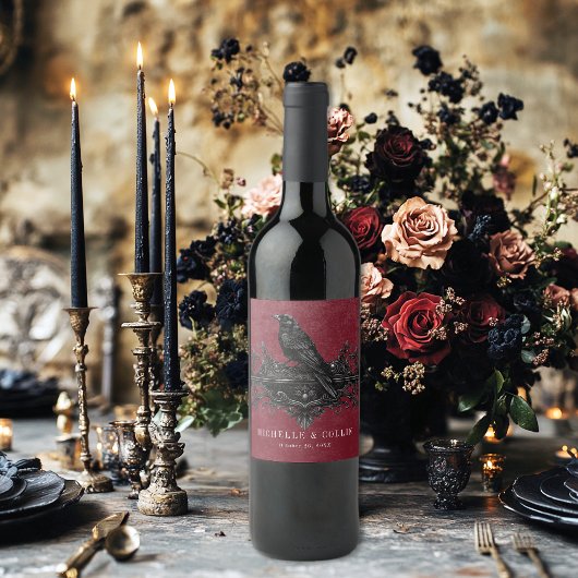 Étiquette Pour Bouteilles De Vin Gothic Black Raven & Black Roses Wine Wedding