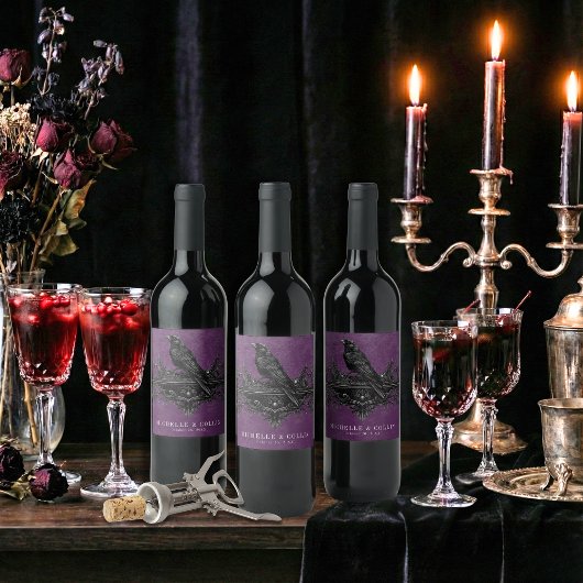 Étiquette Pour Bouteilles De Vin Gothic Raven Purple Darkly Ever After Wedding
