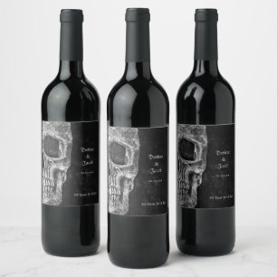 Étiquette Pour Bouteilles De Vin Gothique Demi Crâne Cool Grunge Noir Et Blanc