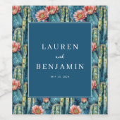 Étiquette Pour Bouteilles De Vin Graceful Navy Cactus Pattern (Étiquettes simples)