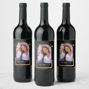 Étiquette Pour Bouteilles De Vin Graduation Black Gold Sun Moon Stars Grad Photo