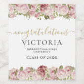 Étiquette Pour Bouteilles De Vin Graduation Florale Rose Noir Et Or Script (Étiquettes simples)