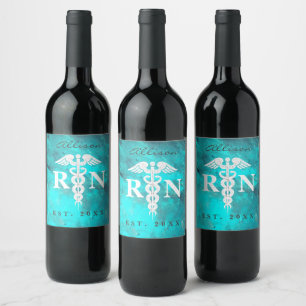 Étiquette Pour Bouteilles De Vin Graduation infirmière personnalisée Turquoise Cadu