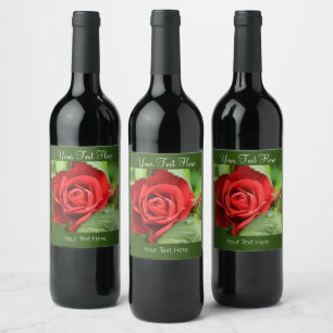 Étiquette Pour Bouteilles De Vin Grande Belle Rose Rouge Fleur