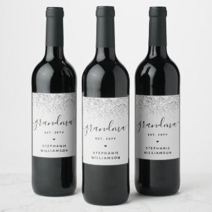 Étiquette Pour Bouteilles De Vin Grandma Est Parties scintillant Confetti Cadeau Gr