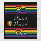 Étiquette Pour Bouteilles De Vin Gras déformé Rainbow Retro strié avec coeur (Étiquettes simples)