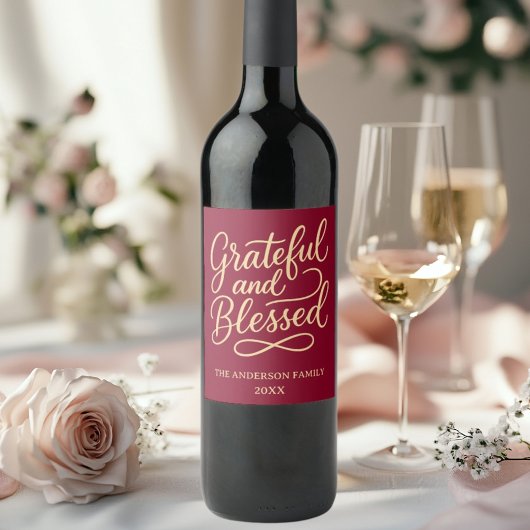 Étiquette Pour Bouteilles De Vin Grateful burgundy Thanksgiving