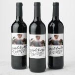 Étiquette Pour Bouteilles De Vin Grateful Thankful Blessed Photo Christmas<br><div class="desc">Custom Christmas holiday wine labels in our photo black and white typography "Grateful,  thankful blessed" design. Customize with your photo,  message and names. Visit our store to see all coordinating Christmas cards   accessories in this design.</div>